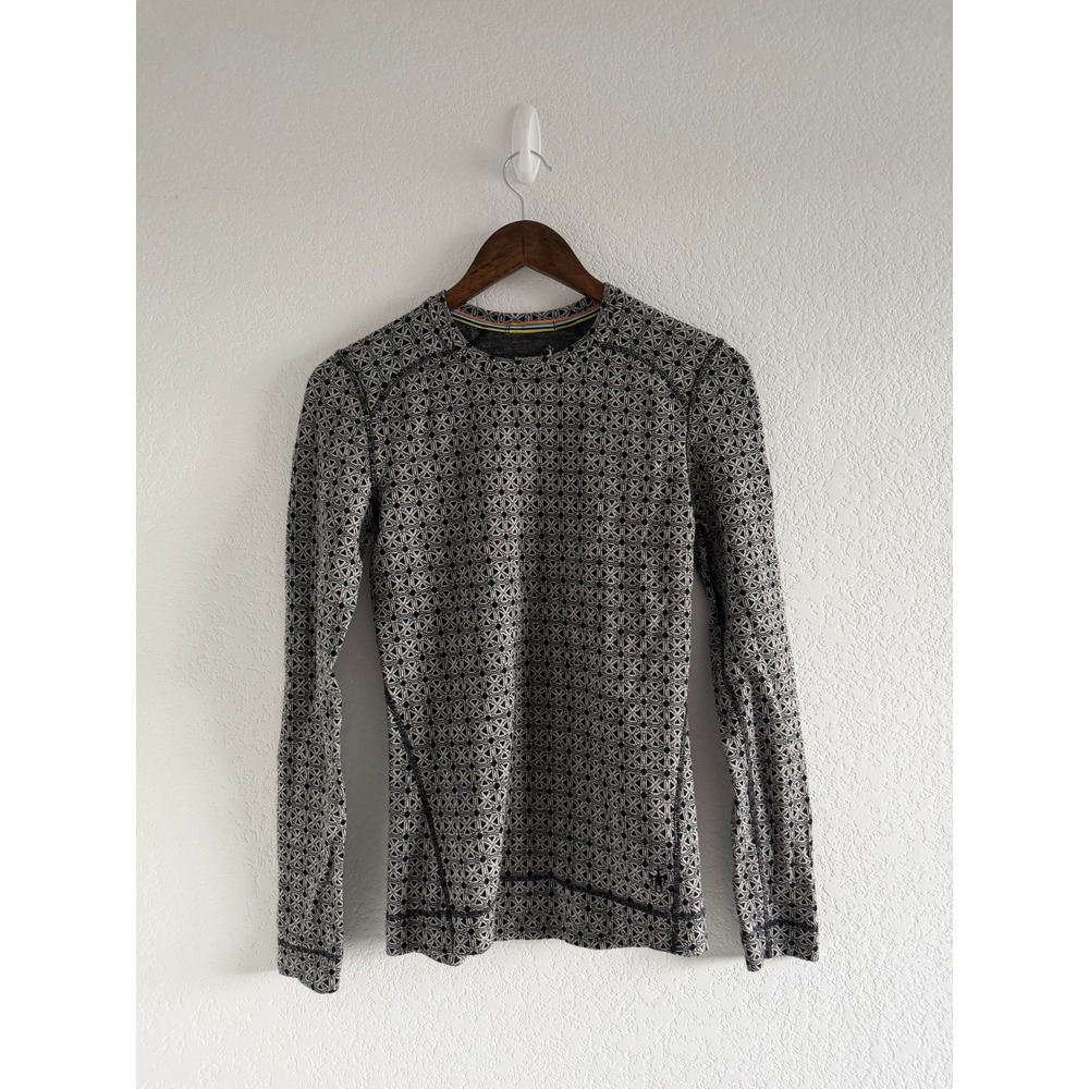 Smartwool Gorpcore Base Layer Top Size M Black 100% Merino Wool Geometric
